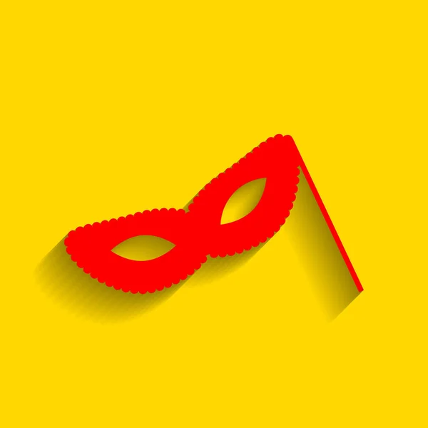 Traditionella venetianska karnevalen dekorativa mask tecken. Vektor. Röd ikon med mjuk skugga på gyllene bakgrund. — Stock vektor