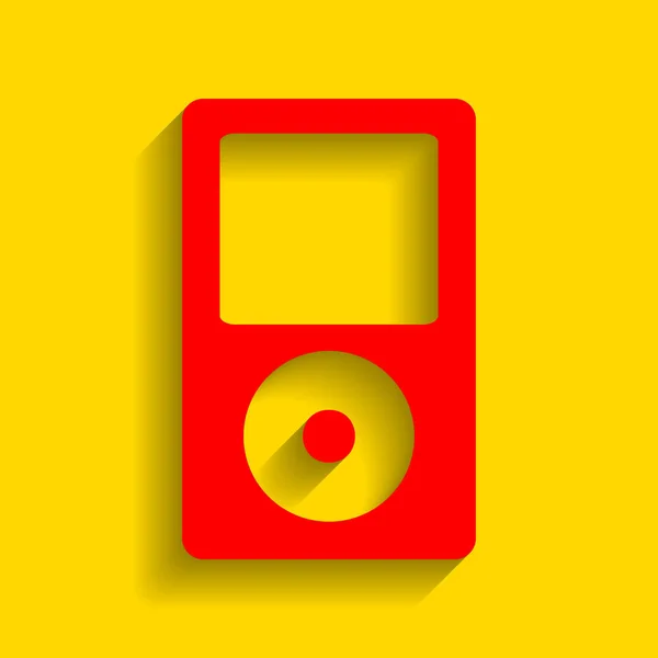 Dispositif de musique portable. Vecteur. Icône rouge avec ombre douce sur fond doré . — Image vectorielle