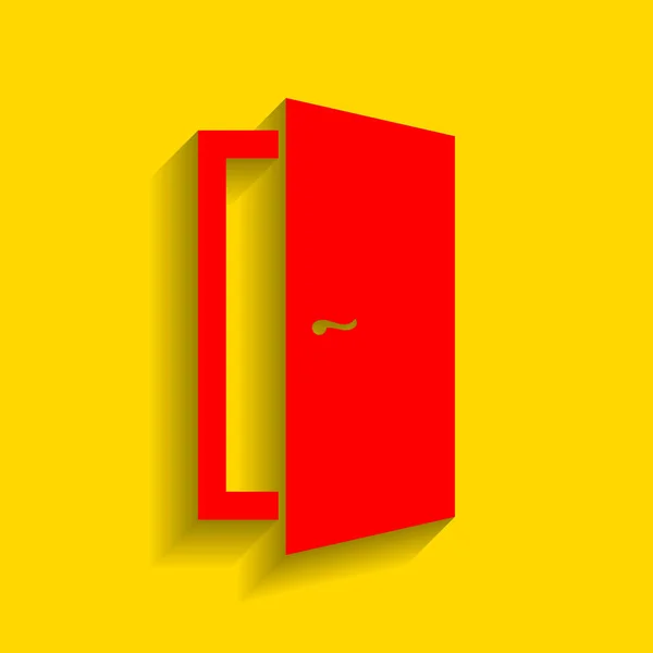 Señal de la puerta ilustración. Vector. Icono rojo con sombra suave sobre fondo dorado . — Archivo Imágenes Vectoriales
