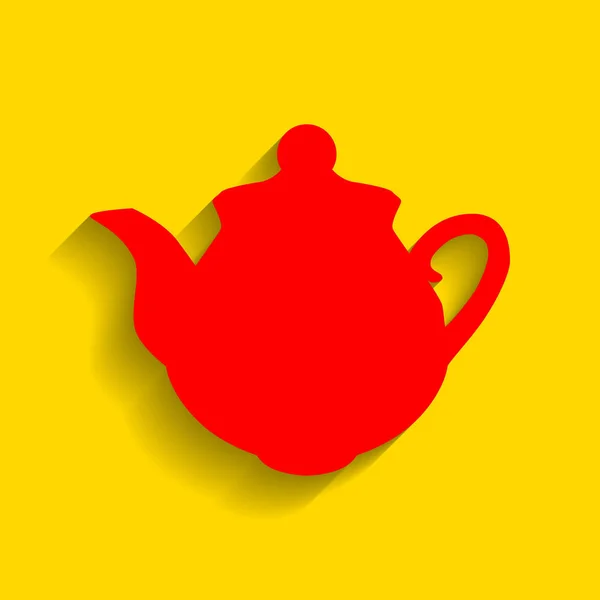 Tea maker sign. Vector. Red icon with soft shadow on golden background. — Stock Vector