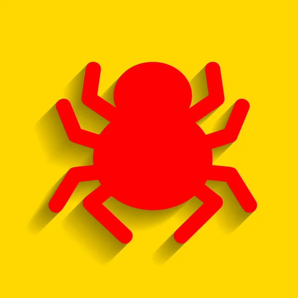 Pavouk znamení ilustrace. Vektor. Červená ikona s měkký stín na zlaté pozadí. — Stockový vektor