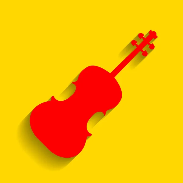 Ilustração de signo violino. Vector. Ícone vermelho com sombra suave no fundo dourado . — Vetor de Stock