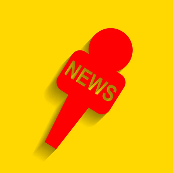 Tv news mikrofon zeichen illustration. Vektor. rotes Symbol mit weichem Schatten auf goldenem Hintergrund. — Stockvektor