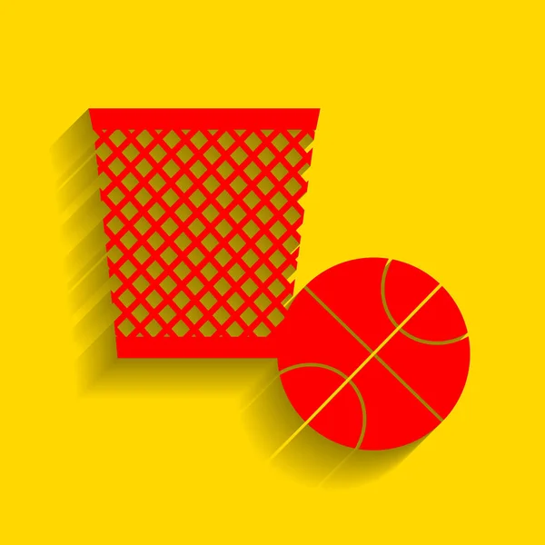 Müllzeichen-Illustration. Vektor. rotes Symbol mit weichem Schatten auf goldenem Hintergrund. — Stockvektor