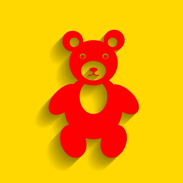 Teddybär Zeichen Illustration. Vektor. rotes Symbol mit weichem Schatten auf goldenem Hintergrund. — Stockvektor