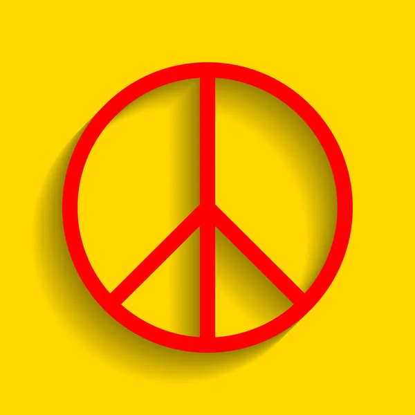Illustrazione del segno di pace. Vettore. Icona rossa con morbida ombra su sfondo dorato . — Vettoriale Stock