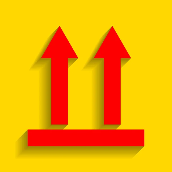 Logistiska tecken på pilarna. Vektor. Röd ikon med mjuk skugga på gyllene bakgrund. — Stock vektor