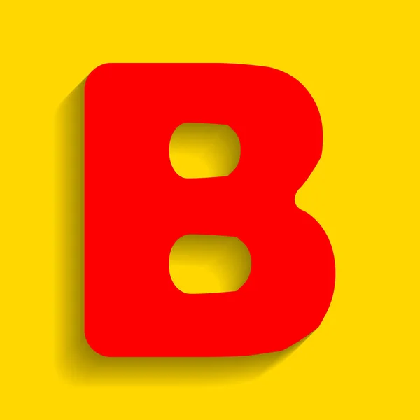 Lettera B segno elemento modello di design. Vettore. Icona rossa con morbida ombra su sfondo dorato . — Vettoriale Stock