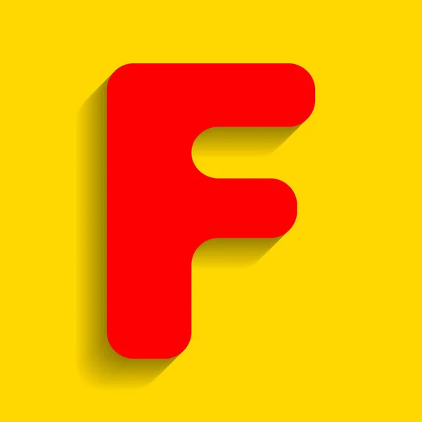 文字 F サインはデザイン テンプレートの要素です。ベクトル。金色の背景にソフト シャドウの付いた赤いアイコン. — ストックベクタ