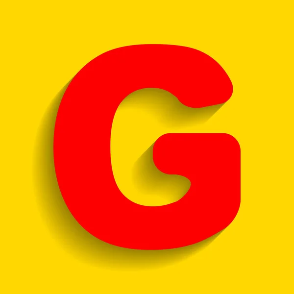Carta G elemento modelo de design de sinal. Vector. Ícone vermelho com sombra suave no fundo dourado . — Vetor de Stock