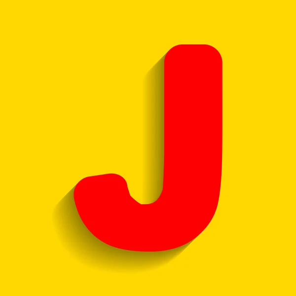 Carta J elemento modelo de design de sinal. Vector. Ícone vermelho com sombra suave no fundo dourado . — Vetor de Stock