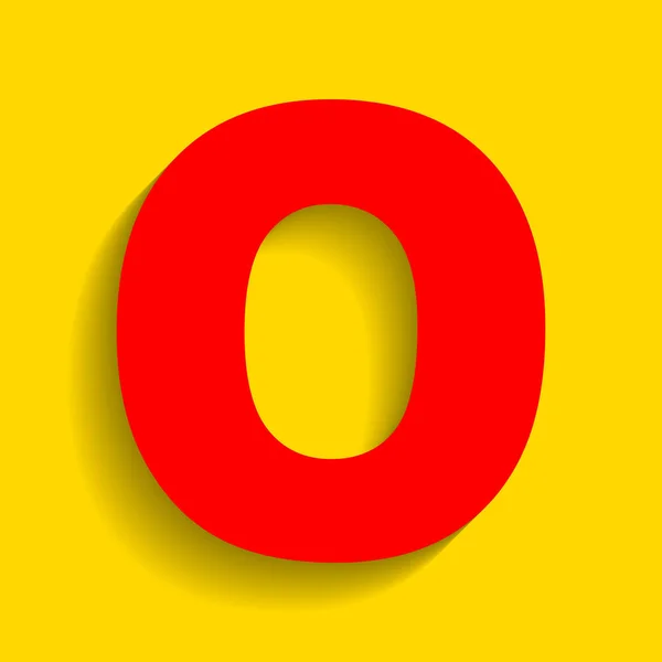 편지 O 기호 서식 파일 요소를 디자인합니다. 벡터입니다. 부드러운 그림자 황금 배경에 빨간색 아이콘. — 스톡 벡터
