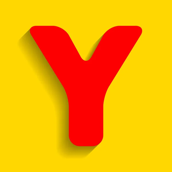 Элемент шаблона подписи буквы Y. Вектор. Красный значок с мягкой тенью на золотом фоне . — стоковый вектор