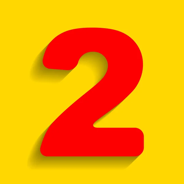 Nummer 2-underteckna designelement mall. Vektor. Röd ikon med mjuk skugga på gyllene bakgrund. — Stock vektor