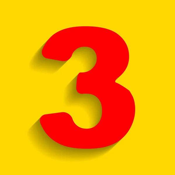 Numéro 3 signe élément de modèle de conception. Vecteur. Icône rouge avec ombre douce sur fond doré . — Image vectorielle