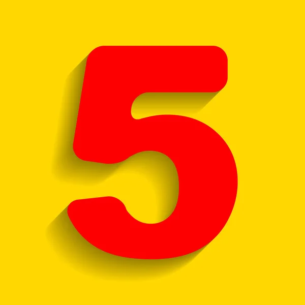 Numéro 5 signe élément de modèle de conception. Vecteur. Icône rouge avec ombre douce sur fond doré . — Image vectorielle