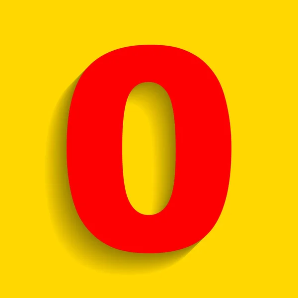 Mall för nummer 0 tecken designelement. Vektor. Röd ikon med mjuk skugga på gyllene bakgrund. — Stock vektor