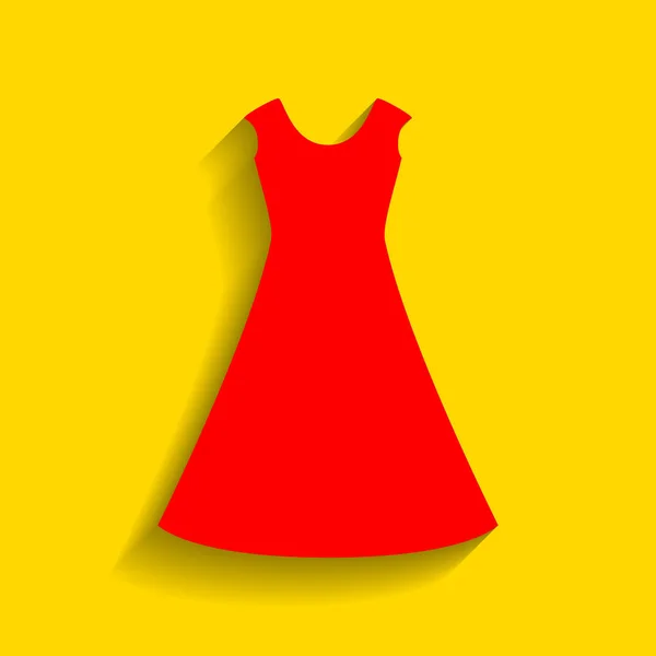 美しいロングドレス符号ベクトル。金色の背景にソフト シャドウの付いた赤いアイコン. — ストックベクタ