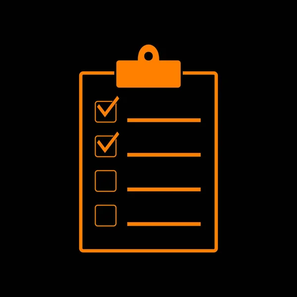 Checklist sign illustration. Orange icon on black background. Old phosphor monitor. CRT.