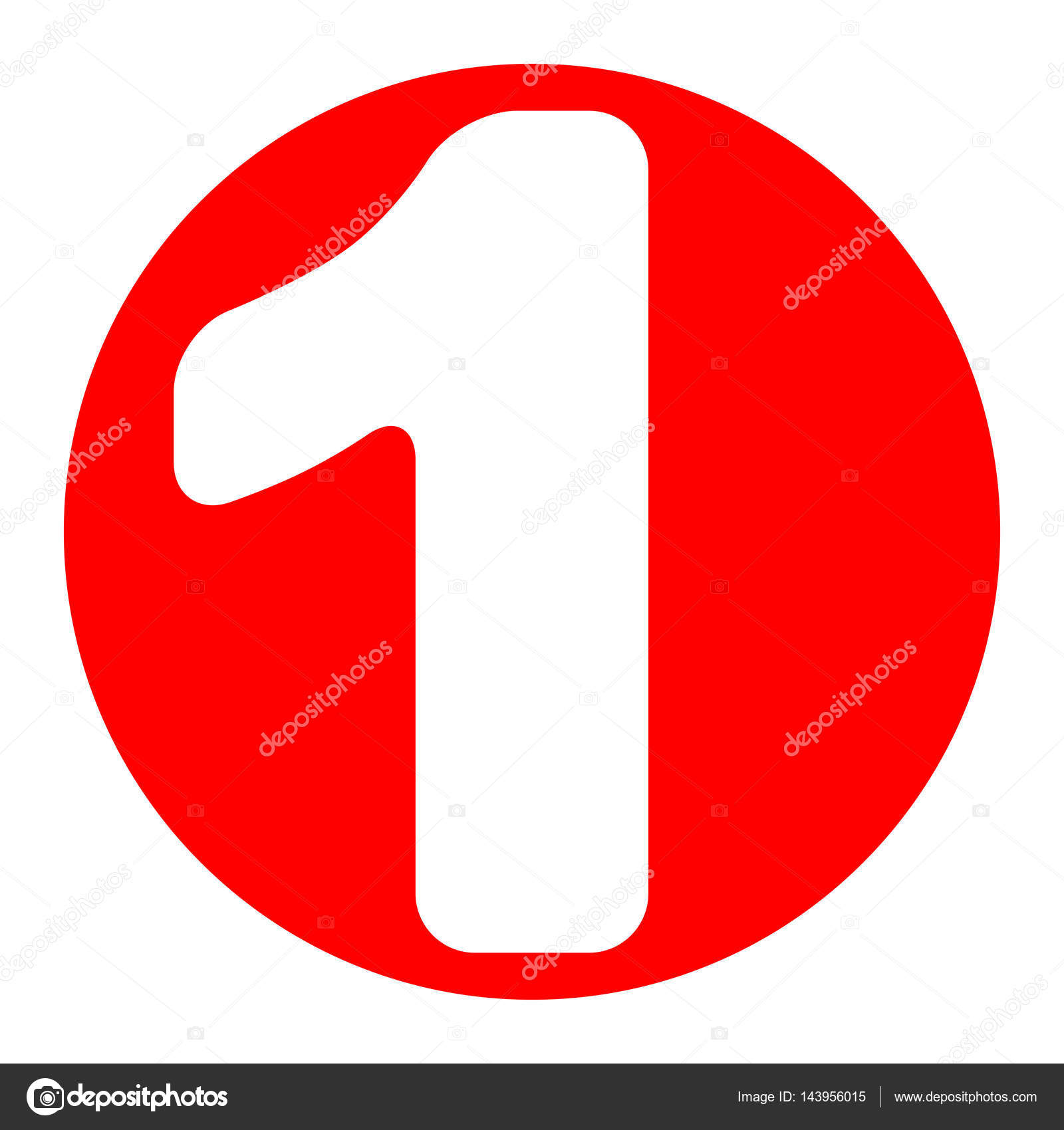 Number 1 sign design template element. Vector. White icon in red circle