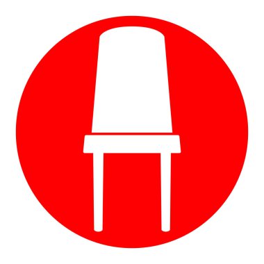 Ofis koltuğu işaret. Vektör. Beyaz zemin üzerine kırmızı daire içinde beyaz simgesi. İzole.