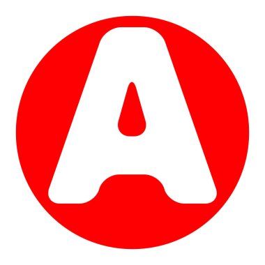 Harf A sign şablon öğesi tasarım. Vektör. Beyaz zemin üzerine kırmızı daire içinde beyaz simgesi. İzole.