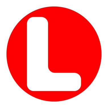 L harfi işareti şablon öğesi tasarım. Vektör. Beyaz zemin üzerine kırmızı daire içinde beyaz simgesi. İzole.