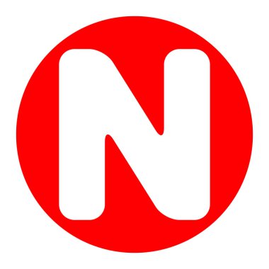 N harfi işareti şablon öğesi tasarım. Vektör. Beyaz zemin üzerine kırmızı daire içinde beyaz simgesi. İzole.