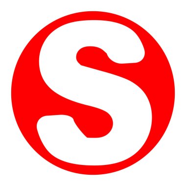 S harfi işareti şablon öğesi tasarım. Vektör. Beyaz zemin üzerine kırmızı daire içinde beyaz simgesi. İzole.