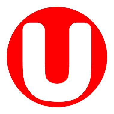 U harfi işareti şablon öğesi tasarım. Vektör. Beyaz zemin üzerine kırmızı daire içinde beyaz simgesi. İzole.