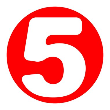 5 numaralı işaret tasarım şablonu öğesi. Vektör. Beyaz zemin üzerine kırmızı daire içinde beyaz simgesi. İzole.