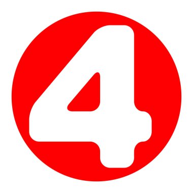 4 numaralı işaret tasarım şablonu öğesi. Vektör. Beyaz zemin üzerine kırmızı daire içinde beyaz simgesi. İzole.