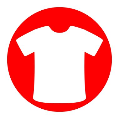 T-shirt işareti. Vektör. Beyaz zemin üzerine kırmızı daire içinde beyaz simgesi. İzole.