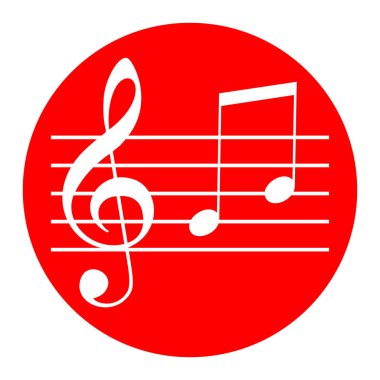Müzik keman nota anahtarı işareti. G-nota anahtarı ve notlar G, H. vektör. Beyaz zemin üzerine kırmızı daire içinde beyaz simgesi. İzole.