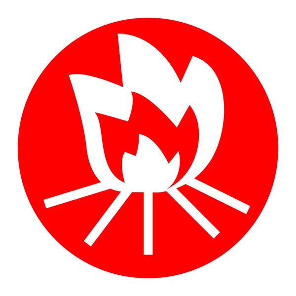 Feuerzeichen. Vektor. weißes Symbol in rotem Kreis auf weißem Hintergrund. isoliert. — Stockvektor