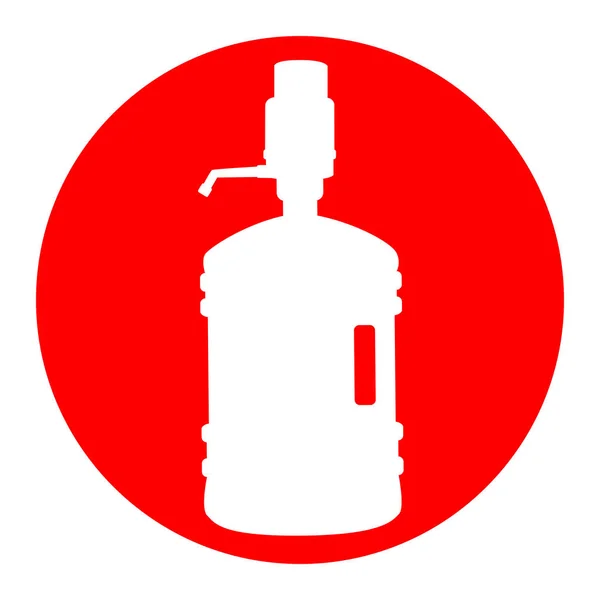 Plastic bottle silhouette with water and siphon. Vector. White icon in red circle on white background. Isolated. — Stock Vector