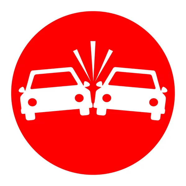 Kraschade bilar logga. Vektor. Vit ikon i röd cirkel på vit bakgrund. Isolerade. — Stock vektor