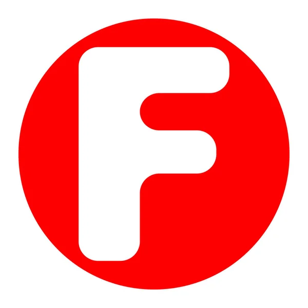 Carta F elemento modelo de design de sinal. Vector. Ícone branco em círculo vermelho sobre fundo branco. Isolados . — Vetor de Stock