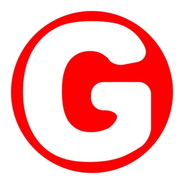 Letter G sign design template element. Vector. White icon in red circle on white background. Isolated. — Stock Vector