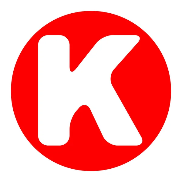 Letra K elemento plantilla de diseño de signo. Vector. Icono blanco en círculo rojo sobre fondo blanco. Aislado . — Archivo Imágenes Vectoriales