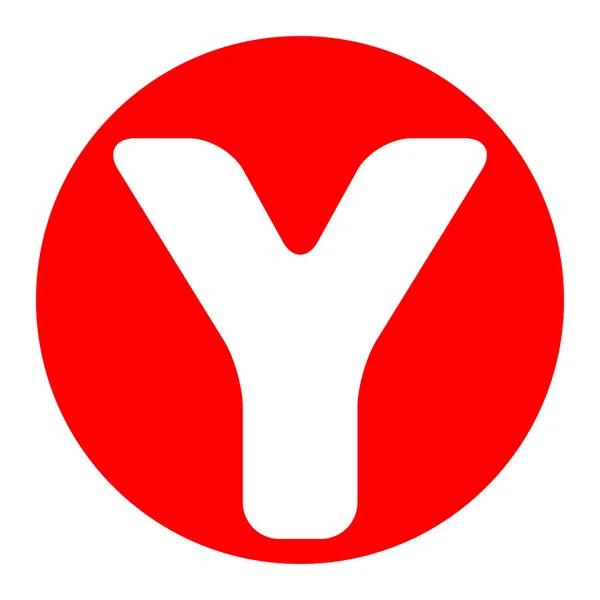 Písmeno Y znak design prvek šablony. Vektor. Bílá ikona v červený kruh na bílém pozadí. Izolovaný. — Stockový vektor