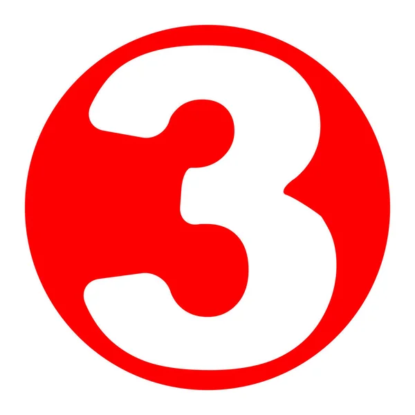 Número 3 elemento plantilla de diseño de signo. Vector. Icono blanco en círculo rojo sobre fondo blanco. Aislado . — Vector de stock