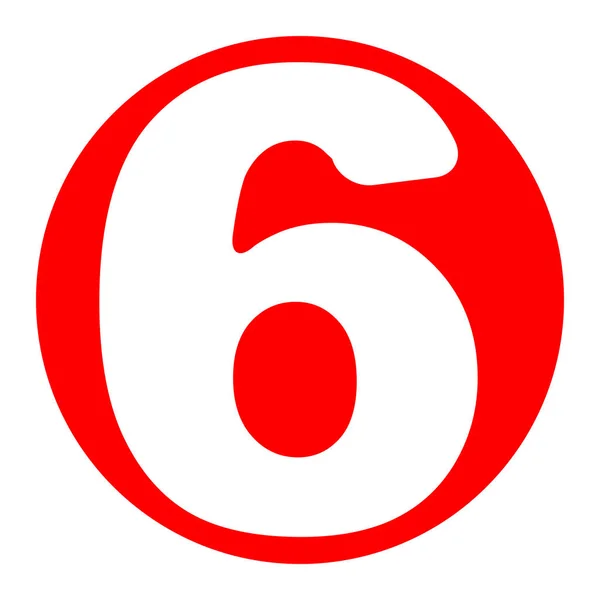Nummer 6 teken sjabloon ontwerpelement. Vector. Wit pictogram in rode cirkel op een witte achtergrond. Geïsoleerd. — Stockvector