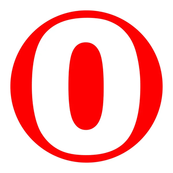 Σημάδι αριθμού 0 πρότυπο στοιχείο σχεδίου. Διάνυσμα. Λευκό εικονίδιο στο κόκκινο κύκλο σε άσπρο φόντο. Απομονωμένη. — Διανυσματικό Αρχείο