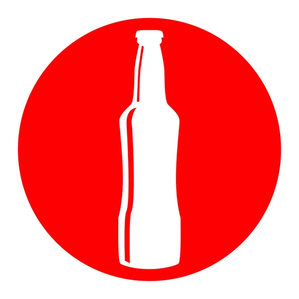 Bierflaschenschild. Vektor. weißes Symbol in rotem Kreis auf weißem Hintergrund. isoliert. — Stockvektor