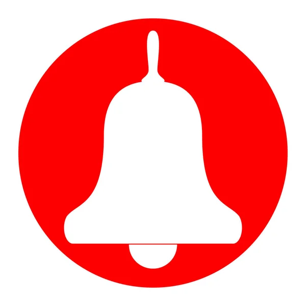 Alarma de campana, señal de timbre. Vector. Icono blanco en círculo rojo sobre fondo blanco. Aislado . — Vector de stock