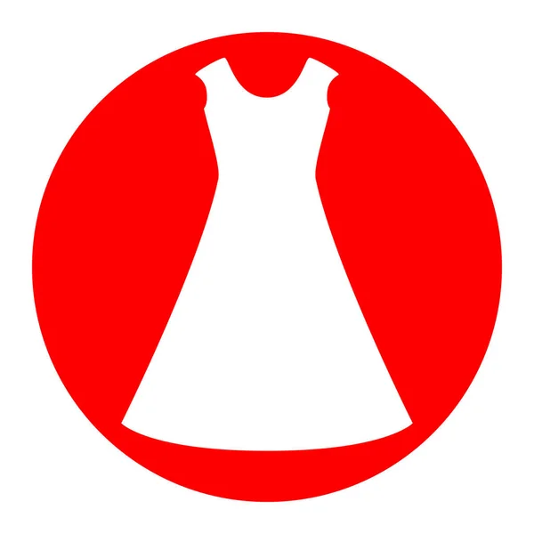 Hermoso signo de vestido largo Vector. Icono blanco en círculo rojo sobre fondo blanco. Aislado . — Vector de stock