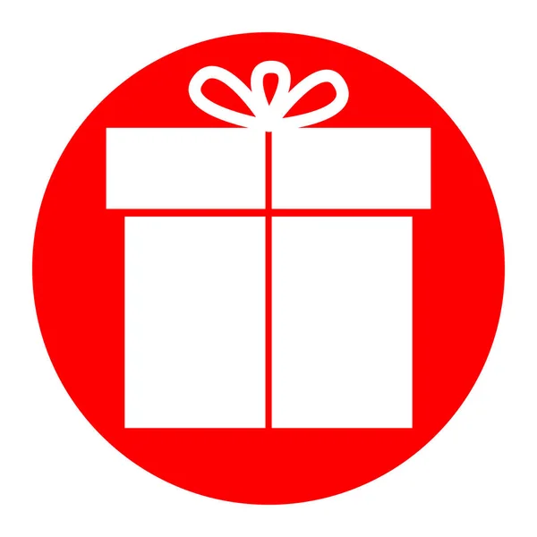 Signo de regalo. Vector. Icono blanco en círculo rojo sobre fondo blanco. Aislado . — Vector de stock