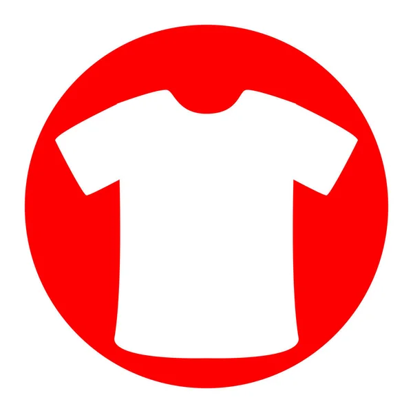 T-shirt sign. Vector. White icon in red circle on white background. Isolated. — Stock Vector