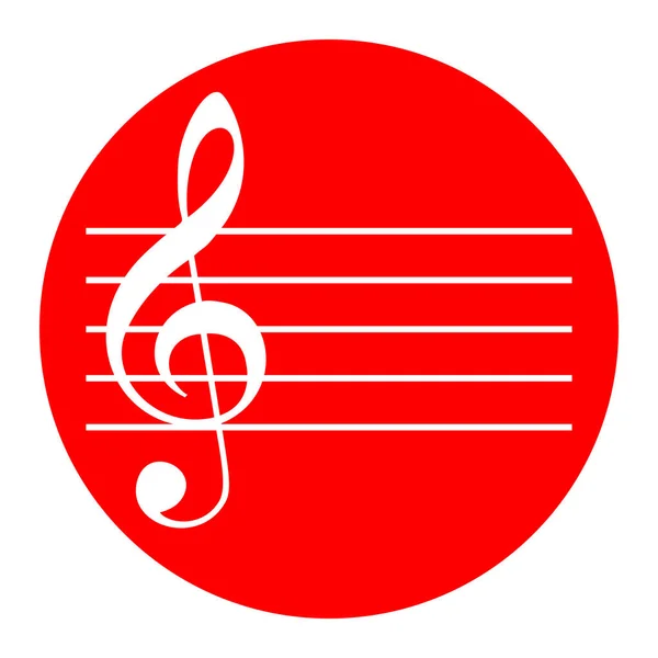 Μουσική βιολί clef σημάδι. G-clef. Διάνυσμα. Λευκό εικονίδιο στο κόκκινο κύκλο σε άσπρο φόντο. Απομονωμένη. — Διανυσματικό Αρχείο